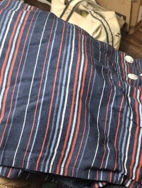 Navy Striped Button-Front Skort with Red & White Stripes